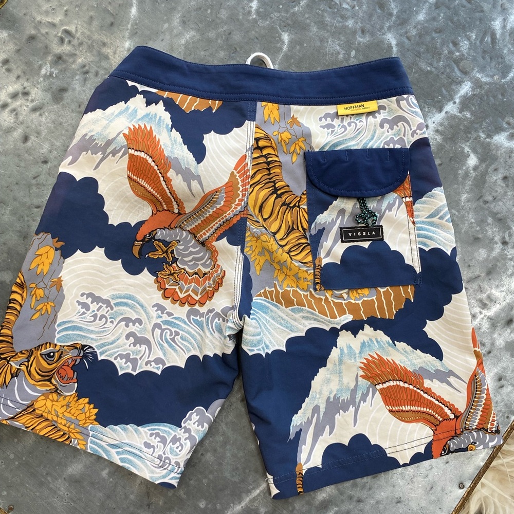 Vissla Men's Blue Swim Shorts with Tiger and Eagle Print